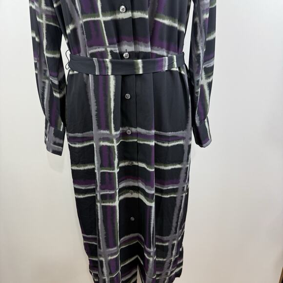 New Banana Republic Black Striped Full Button Shirt Dress Small Fall 24 Belted - Picture 3 of 11